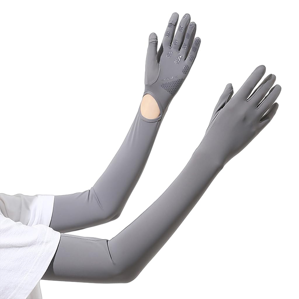 PALAY UV Protection Arm Sleeves Nylon Ice Silk Arm Sleeves with One Piece Gloves, Open Finger Tip & Anti-slip Palm Design Outdoor Cool Arm Sleeve for Driving, Cycling, Gardening- Grey PALAY UV Protection Arm Sleeves Nylon Ice Silk Arm Sleeves with One Piece Gloves, Open Finger Tip & Anti-slip Palm Design Outdoor Cool Arm Sleeve for Driving, Cycling, Gardening- Grey